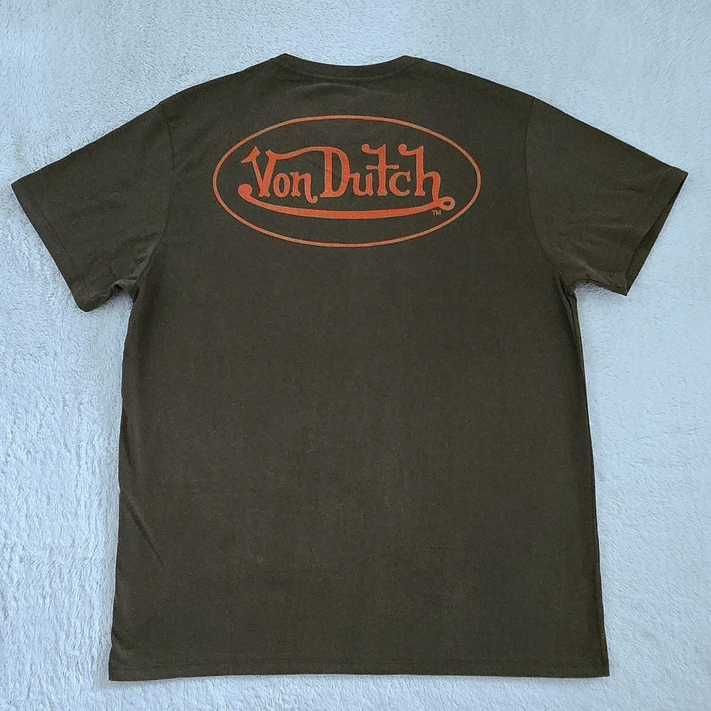 Von Dutch Drab Olive🫒 Graphic Tee👕 with Orange🧡 Logo  - NWT